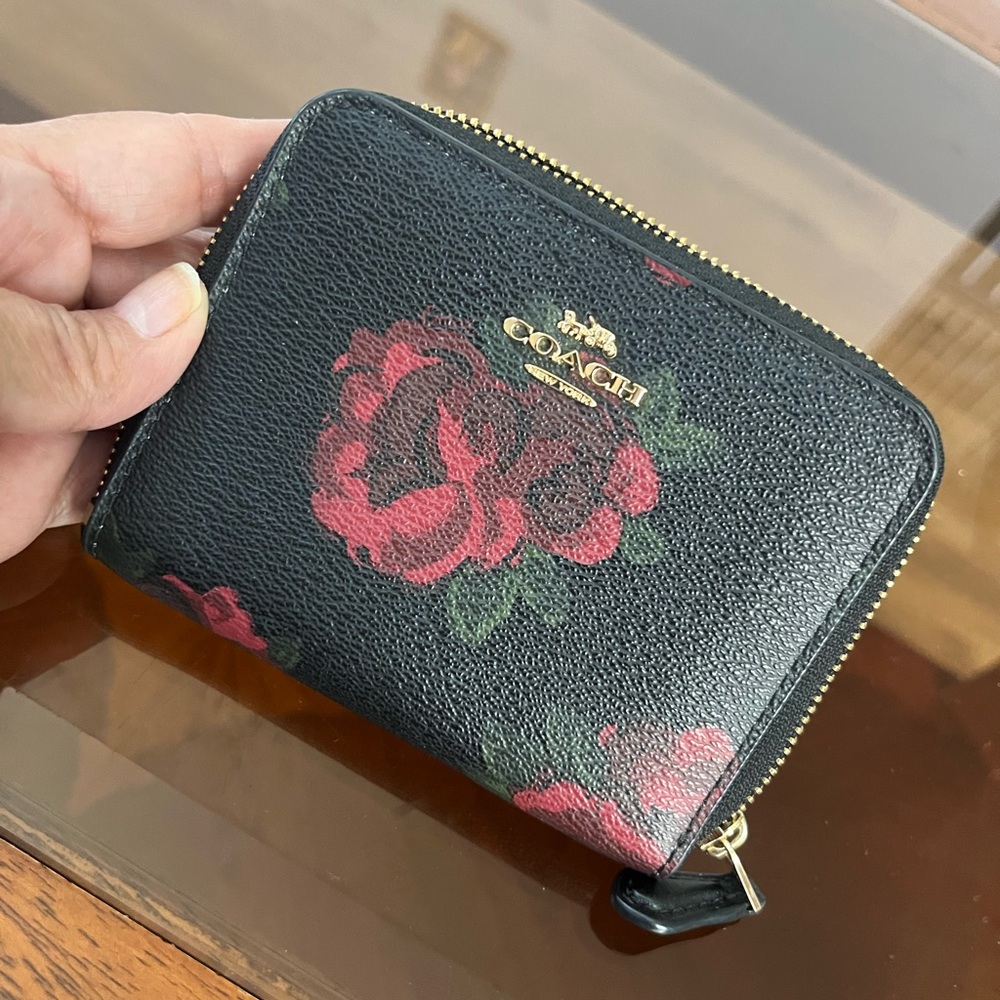 Coach Mini Jumbo Floral Black and Red Wallet. Limited Edition